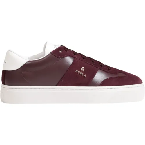 Bordeaux Leder Sneakers Gummisohle Schnürsenkel , Damen, Größe: 36 EU - Furla - Modalova