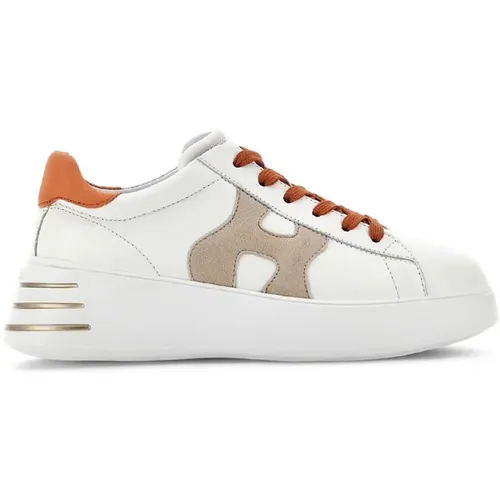 Rebel Weiße Leder Sneakers mit Beigem Wildleder H Detail , Herren, Größe: 41 EU - Hogan - Modalova