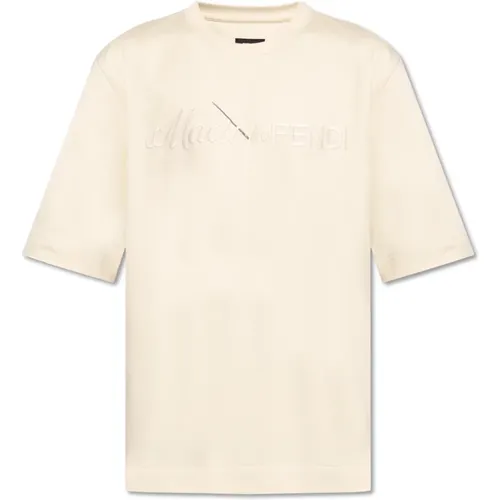 T-Shirt mit besticktem Muster , Herren, Größe: L - Fendi - Modalova