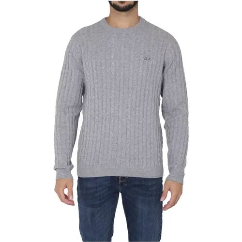 Light Grey Men Sweater with Round Cable Giro Trecce , male, Sizes: 2XL - Sun68 - Modalova