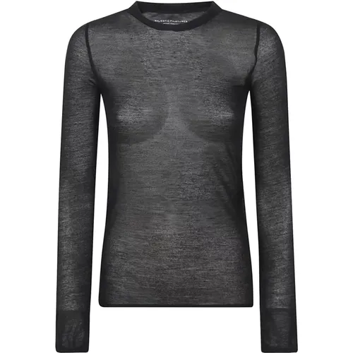 Schwarze Micromodal Cashmere T-shirts Polos , Damen, Größe: L - majestic filatures - Modalova