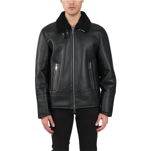 Shearling Leather Jacket with Zip Closure , male, Sizes: M - Dondup - Modalova