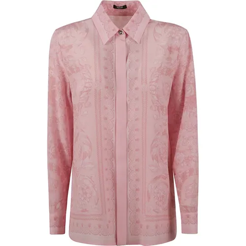 Formelle Hemden mit Barockdruck,Stylische Hemden,Rosa Barocco Print Seidenhemd - Versace - Modalova