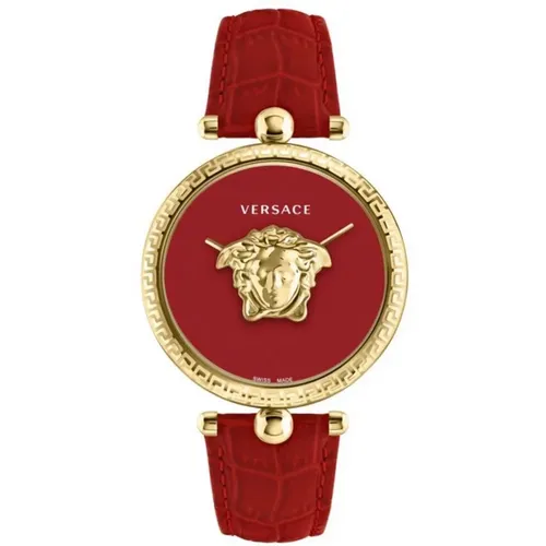 Red and Gold Palazzo Leather Watch , female, Sizes: ONE SIZE - Versace - Modalova