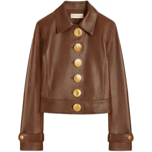 Leather Festooned Jacket , female, Sizes: L - TORY BURCH - Modalova