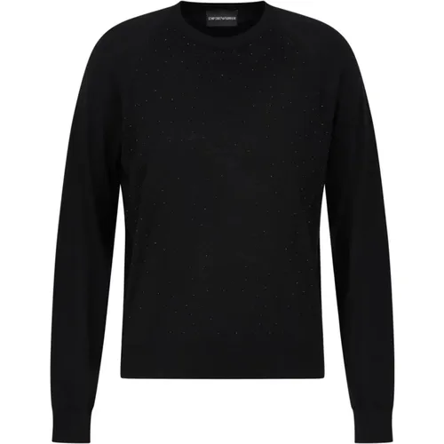 Schwarzer Feinstrick-Crew-Neck-Pullover , Damen, Größe: L - Emporio Armani - Modalova