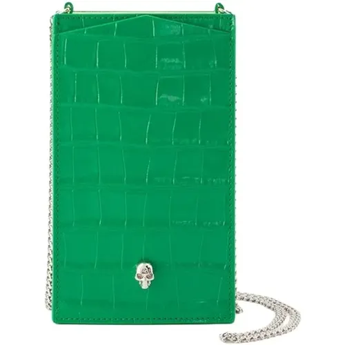 Luxuriöser Grüner Handyhalter mit Kette , Damen, Größe: ONE Size - alexander mcqueen - Modalova