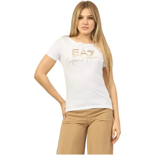 T-shirt with Metal Logo Detail , female, Sizes: M, S - Emporio Armani EA7 - Modalova