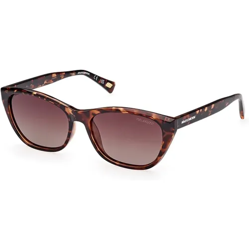 Polarisierte Sonnenbrille Havana Braune Linse , Damen, Größe: 55 MM - Skechers - Modalova