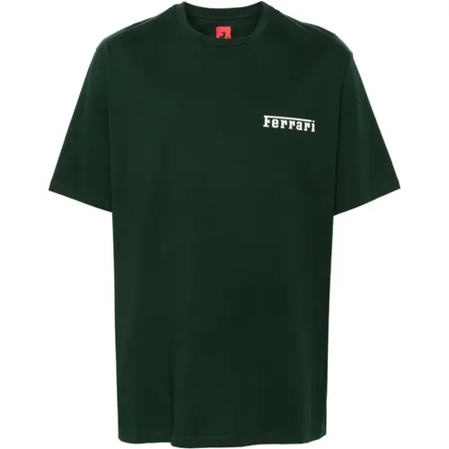 Grünes Jersey-Logo-Print-T-Shirt , Herren, Größe: S - Ferrari - Modalova