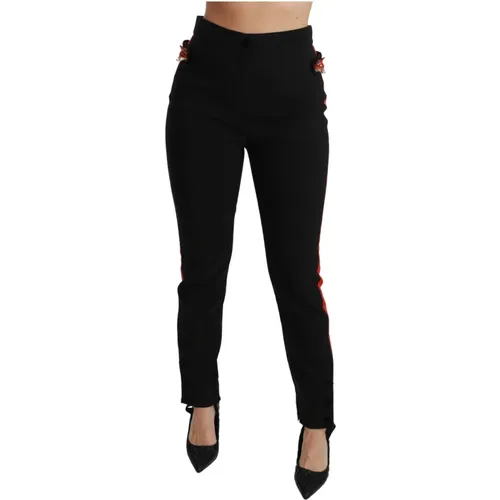 Schwarze Skinny Stretch Hose mit Fuchskopf - Dolce & Gabbana - Modalova