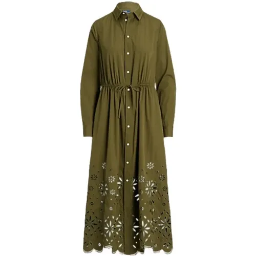 Baumwollhemdkleid mit Lochstickerei , Damen, Größe: 2XS - Polo Ralph Lauren - Modalova