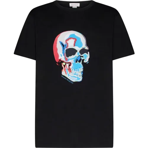 Skull Print Baumwoll T-shirt - alexander mcqueen - Modalova