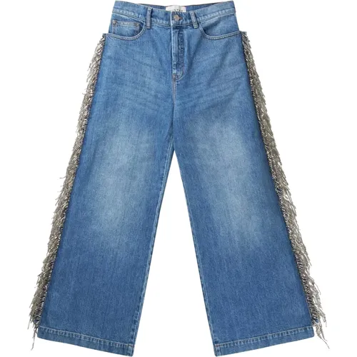 Western-inspired Fringed Wide Leg Jeans , female, Sizes: XL - Munthe - Modalova