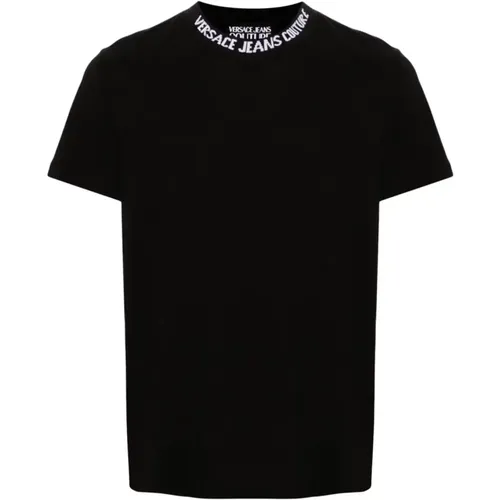 Schwarzes Rib Logo T-Shirt , Herren, Größe: 2XL - Versace Jeans Couture - Modalova