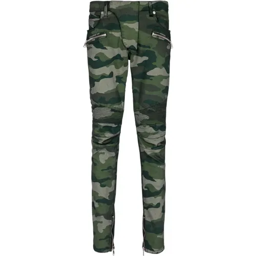 Slim-Jeans mit Rippendetails und Camouflage-Print - Balmain - Modalova