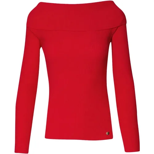 Roter Off-Shoulder-Rippstrickpullover , Damen, Größe: L - Liu Jo - Modalova