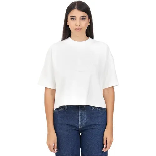 Weißes Logo-besticktes T-Shirt , Damen, Größe: M - Calvin Klein Jeans - Modalova