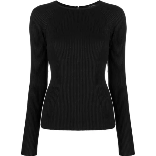 Schwarzes Langarmshirt Baumwolle Modal Leinen , Damen, Größe: M - Rag & Bone - Modalova