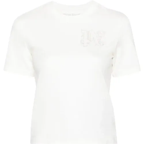 Weiße T-Shirts und Polos mit gesticktem Logo , Damen, Größe: XS - Palm Angels - Modalova