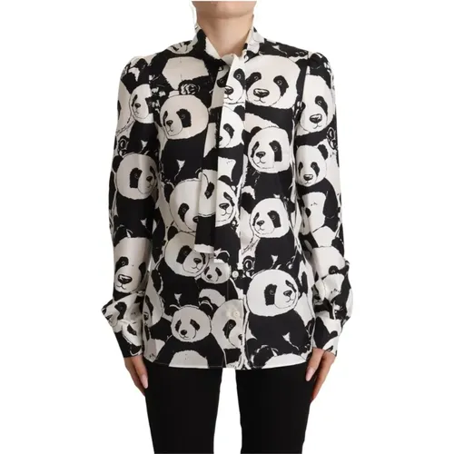 Seidenbluse mit Panda-Print und Ascot-Kragen - Dolce & Gabbana - Modalova