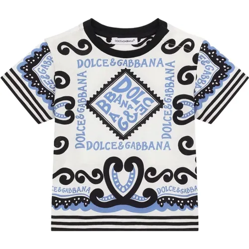 Blaues Matina Print Kinder T-Shirt - Dolce & Gabbana - Modalova
