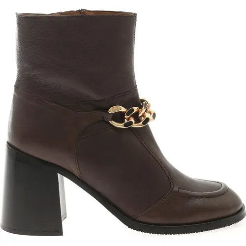 Mahe Booties - Braune Lederstiefeletten mit Goldener Kette , Damen, Größe: 40 EU - See by Chloé - Modalova