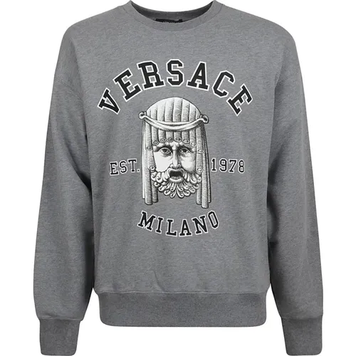 Baumwoll-Crewneck-Sweatshirt mit Logo-Detail - Versace - Modalova