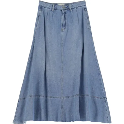 Long Cotton Frayed Hem Skirt , female, Sizes: M - Dixie - Modalova