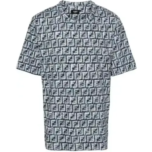 Marineblau Weißes Jersey T-Shirt,Stylisches T-Shirt - Fendi - Modalova