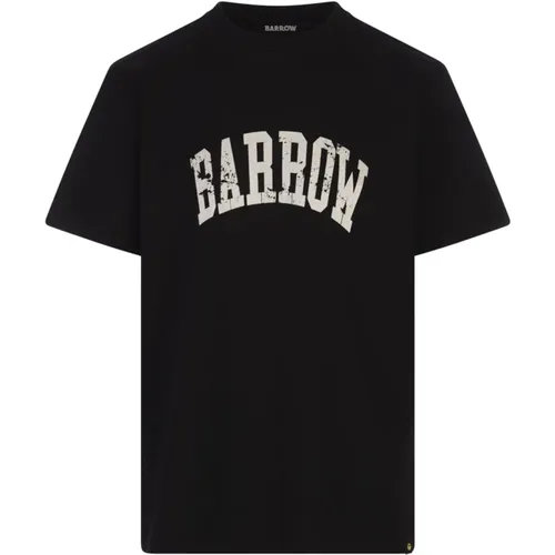 Schwarzes Crew Neck T-Shirt mit Logo,Smile Print Schwarzes T-Shirt - BARROW - Modalova