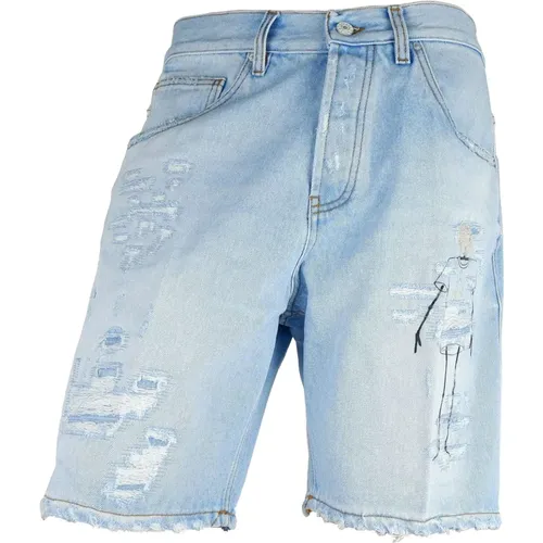 Light Denim Bermuda Shorts with Tears and Wear , male, Sizes: W34, W35 - Don The Fuller - Modalova