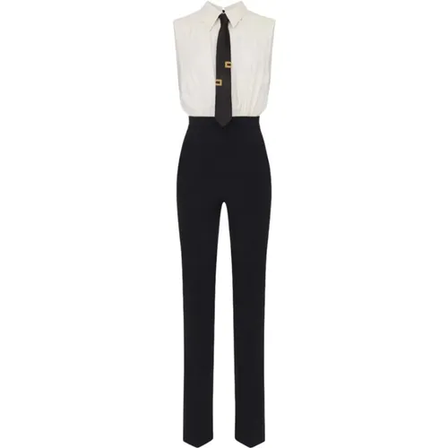 Georgette and Crêpe Sleeveless Tracksuit with Removable Tie , female, Sizes: L, M - Elisabetta Franchi - Modalova