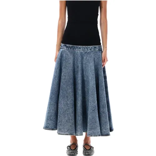 Denim Godet Midi Skirt Bleu Neige , female, Sizes: XS - Alaïa - Modalova