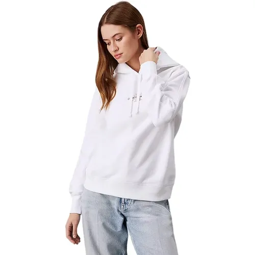 Weiße Kapuzenpullover Baumwollmischung Bestickt , Damen, Größe: L - Calvin Klein - Modalova