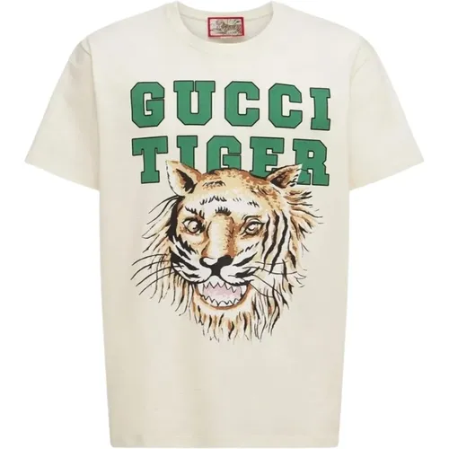 Tiger Logo T-Shirt in White , male, Sizes: S, XL, 2XL - Gucci - Modalova