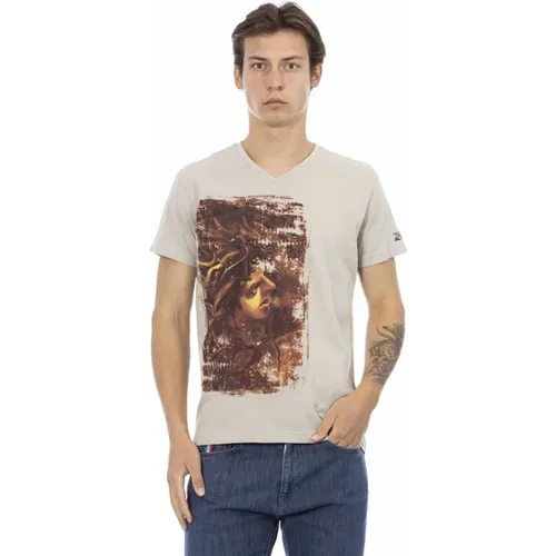 Kurzarm V-Ausschnitt bedrucktes T-Shirt , Herren, Größe: 2XL - Trussardi - Modalova