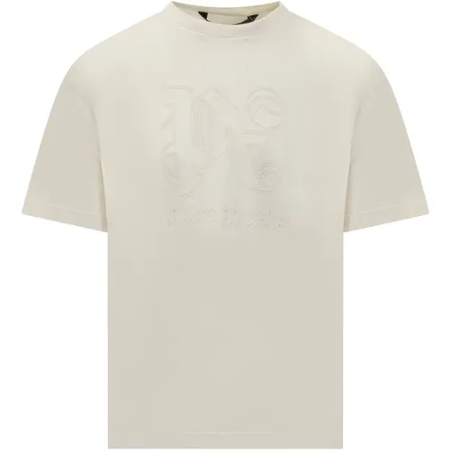 Weißes T-Shirt mit Rundhalsausschnitt und kurzen Ärmeln , Herren, Größe: XS - Palm Angels - Modalova