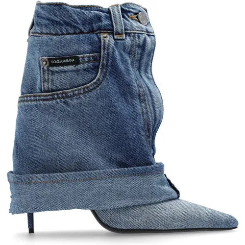 Lollo denim heeled ankle boots , female, Sizes: 2 UK - Dolce & Gabbana - Modalova
