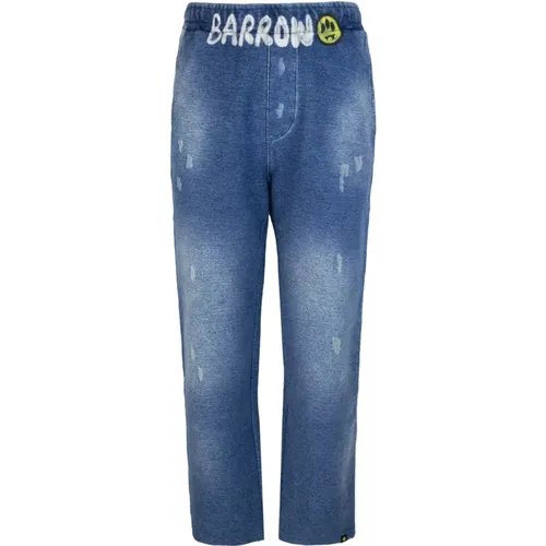 Denim Effect Sweatpants with Lettering Print , male, Sizes: L, M, XS, S - Barrow - Modalova