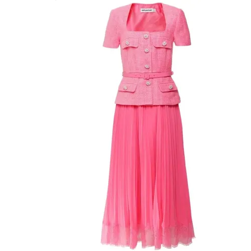 Midi Bouclé Chiffon Dress - , female, Sizes: XS, L, XL, 2XS, S - Self Portrait - Modalova