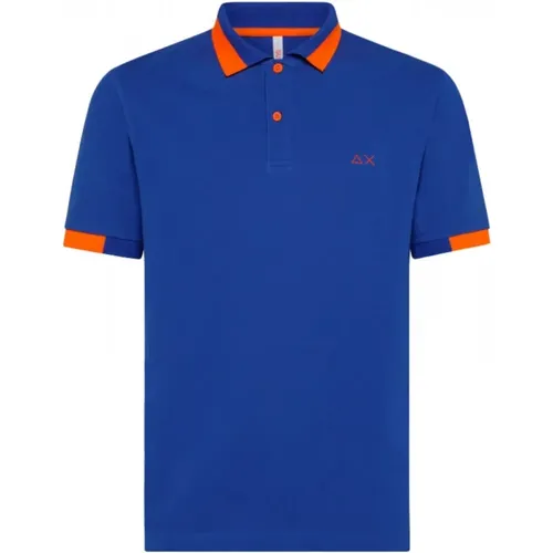 Fluo Kragen Polo Shirt Blau Königlich - Sun68 - Modalova