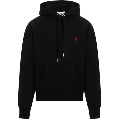 Cotton Hoodie with Red Logo , male, Sizes: L, XL, S, M - Ami Paris - Modalova