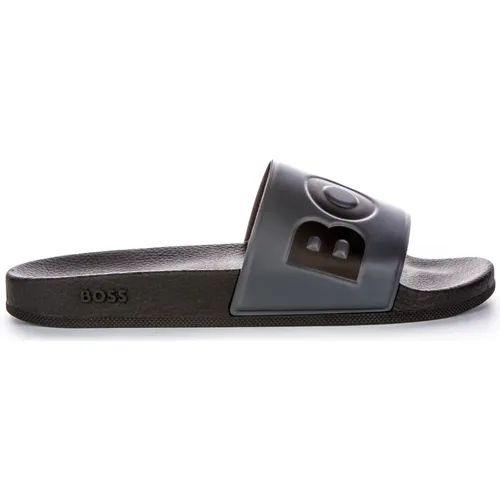 Slide Sandals Grey Black Men , male, Sizes: 10 UK - Boss - Modalova