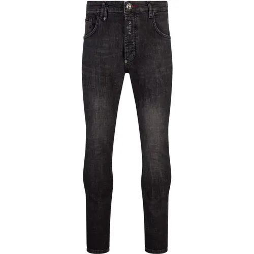 Grey Skinny Jeans with Hexagon Patch , male, Sizes: W31, W33, W34, W32 - Philipp Plein - Modalova