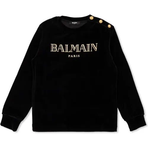 Samt-Sweatshirt mit Logo Balmain - Balmain - Modalova