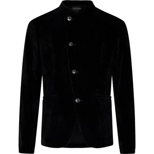 Schwarze Jacken mit Off-Center Knopfverschluss , Herren, Größe: XL - Emporio Armani - Modalova