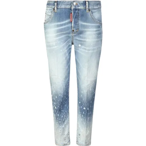 Blaue Distressed Skinny Lederjeans - Dsquared2 - Modalova