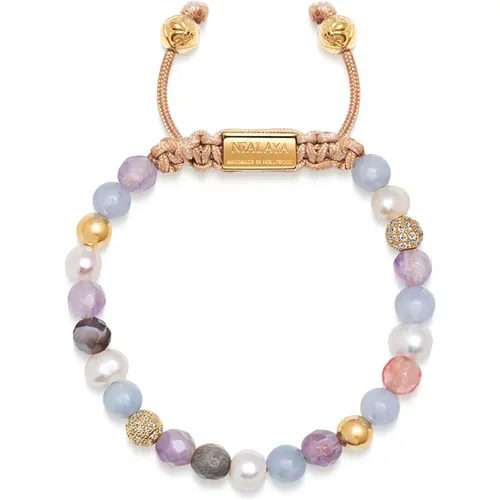 Women`s Beaded Bracelet with Aquamarine, Amethyst Lavender, Cherry Quartz, Pearls and Botswana Agate , Damen, Größe: L - Nialaya - Modalova