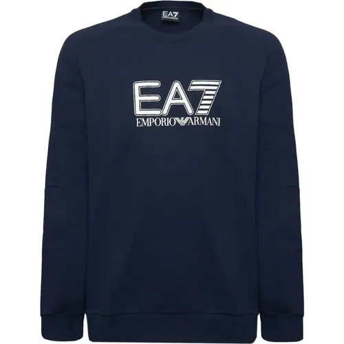 Blaue Baumwoll-Logosweatshirt , Herren, Größe: S - Emporio Armani EA7 - Modalova